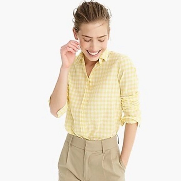 J. Crew Tops - J Crew White Yellow Seersucker Button Down Shirt